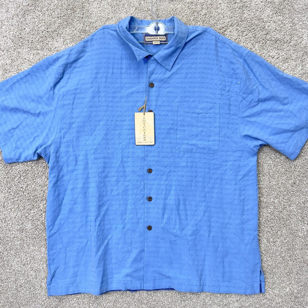 Jamaica Jaxx Shirt Mens XXL Authentic Island Style Blue 100% Silk Textured NEW
